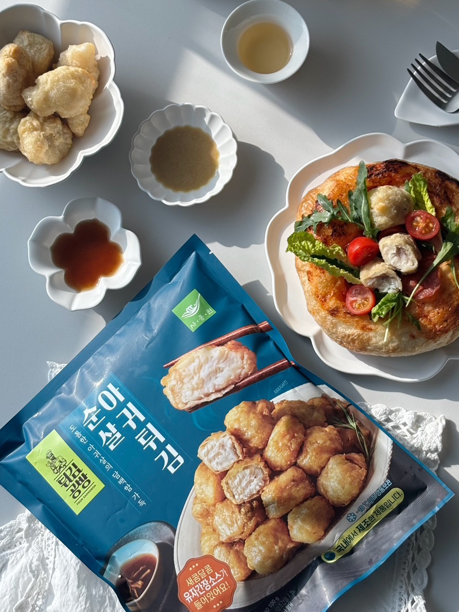 Focaccia Pizza topped with Fried Monkfish.