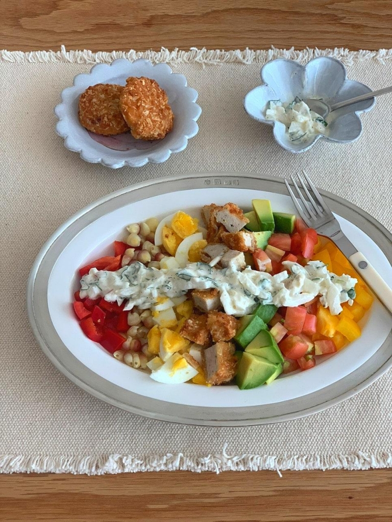 Oatmeal chicken nuggets. 'Cob Salad'